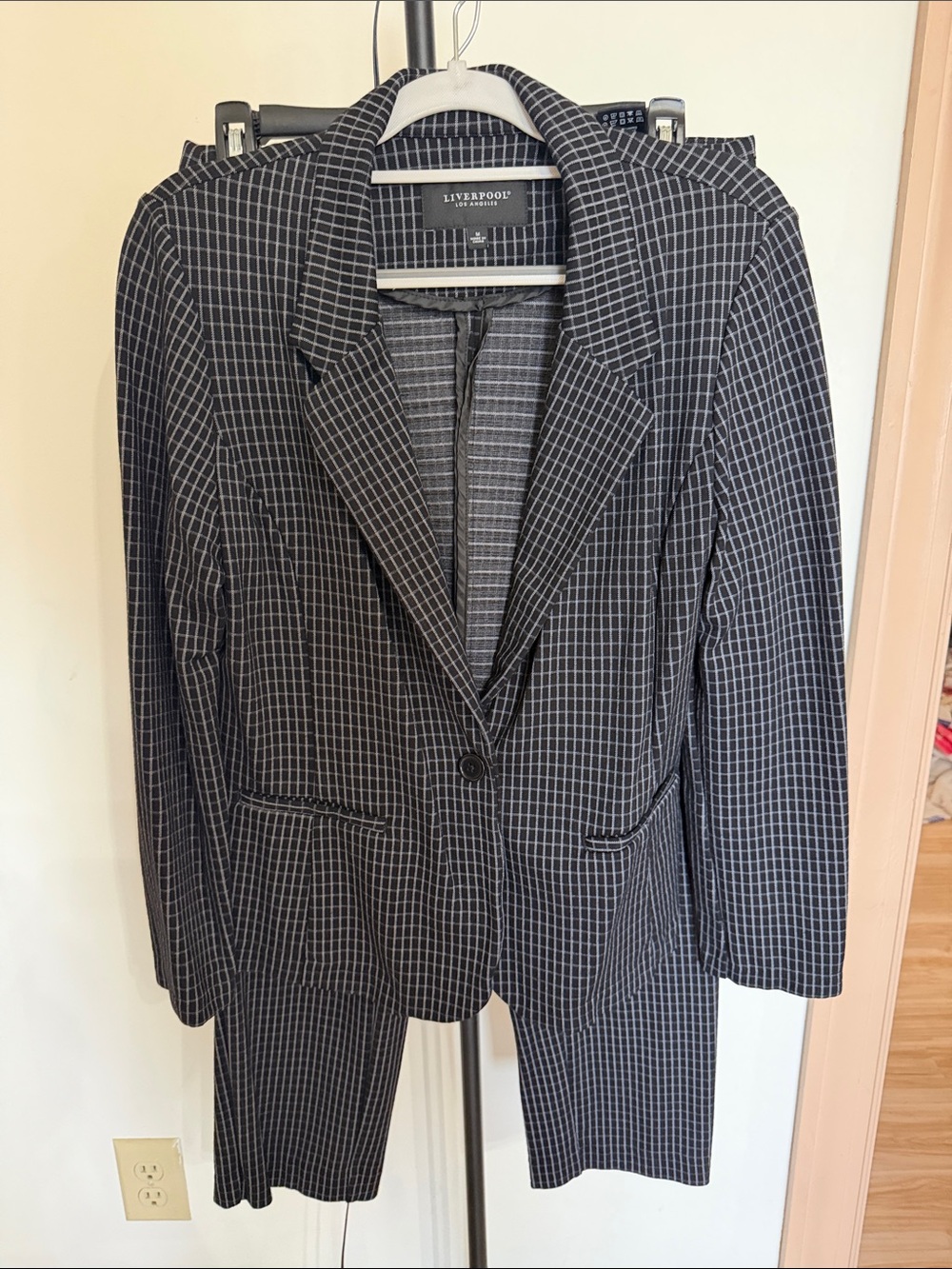 Liverpool Black Windowpane Single-Button Suit Jacket